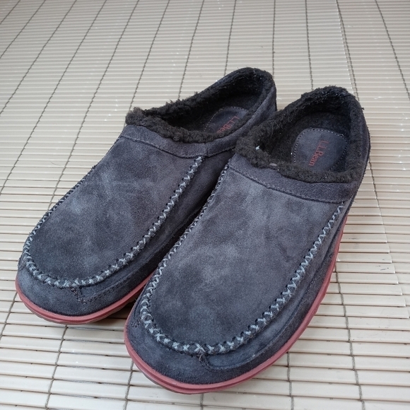 LL Bean men\'s sz 9M brown suede faux fur lined moc main image 6
